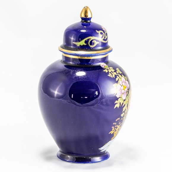 Ardco Vintage Japanese Porcelain Urn – Cobalt Blue & Gold Peacock Ginger Jar - Picture 5 of 6